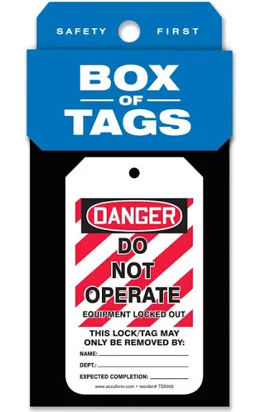 Accuform Lockout Tags, Box of 200 Tags, Do Not Operate - Equipment Locked Out