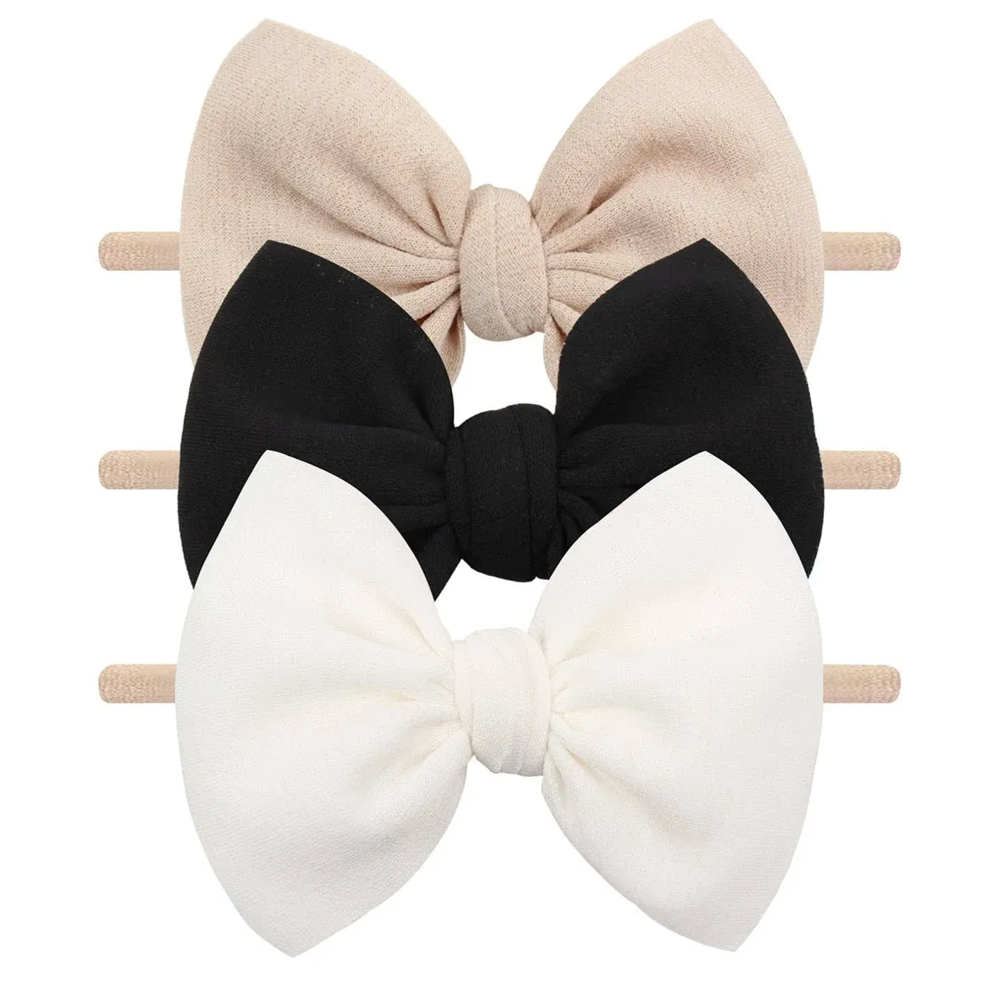 YanJie Handmade Nylon Headbands for Baby Girls: Adorable Bows Hairbands Accessories in Beige, Black, and White for Infants, Toddlers, and Kids