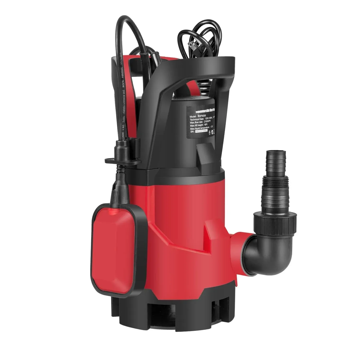 Prostormer Sump Pump,1HP Submersible Electric Water Pump with 3700GPH Automatic Float Switch for Pool Draining Hot Tub Flood Drain and Irrigation Red