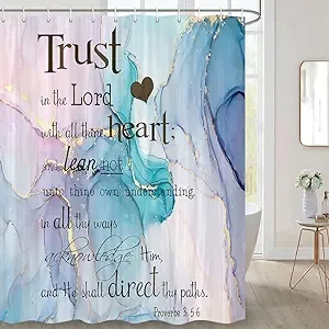 Marble Shower Curtain Trust in The Lord with All Thine Heart Bible Verse Scripture Quote Proverbs Motivational on Marble Shower Curtain for Bathroom 12PCS Hooks