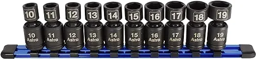 Astro Pneumatic Tool 78344 10-Piece 3/8" Drive Nano Pinless Universal Impact Sockets - Metric, Black