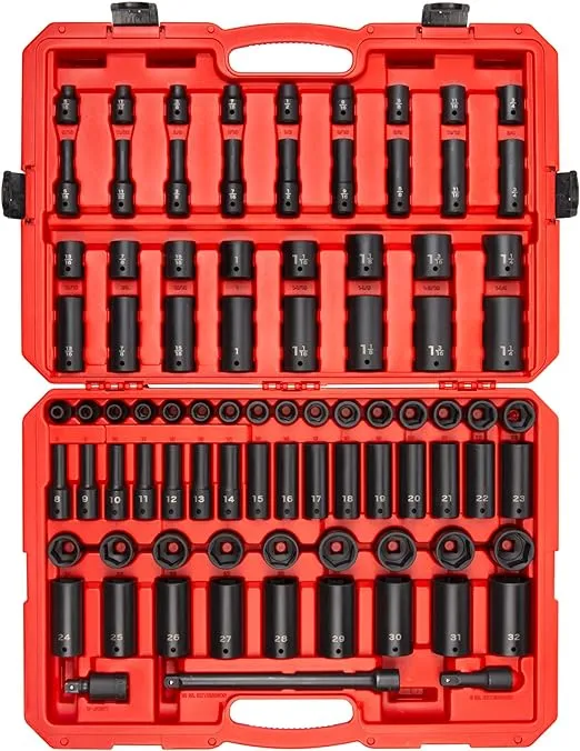 TEKTON 1/2 Inch Drive 6-Point Impact Socket Set, 87-Piece (5/16-1-1/4 in., 8-32 mm) | SID92407