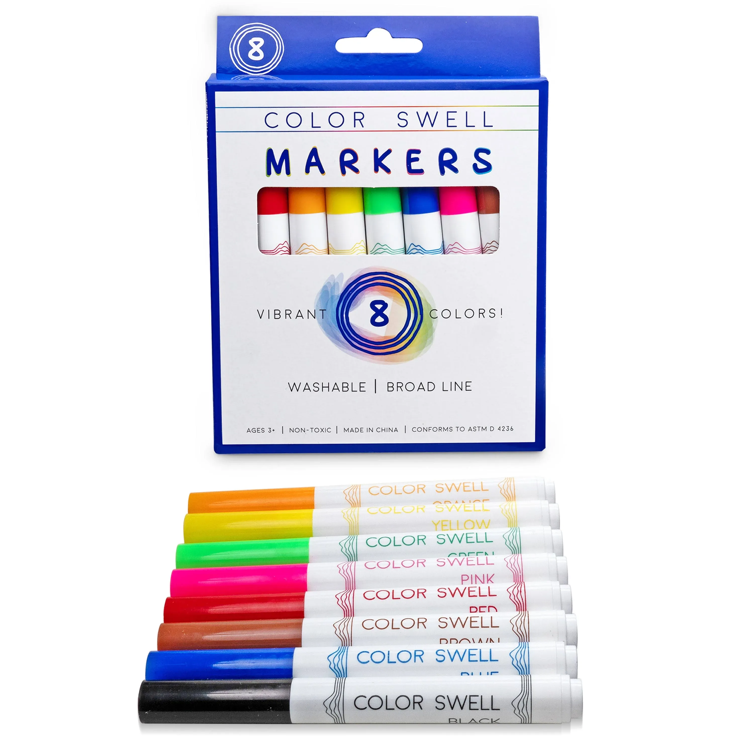 Color Swell Washable Markers with 8 Vibrant Colors Are Perfect for Teachers, Kids, Parties, and Classrooms