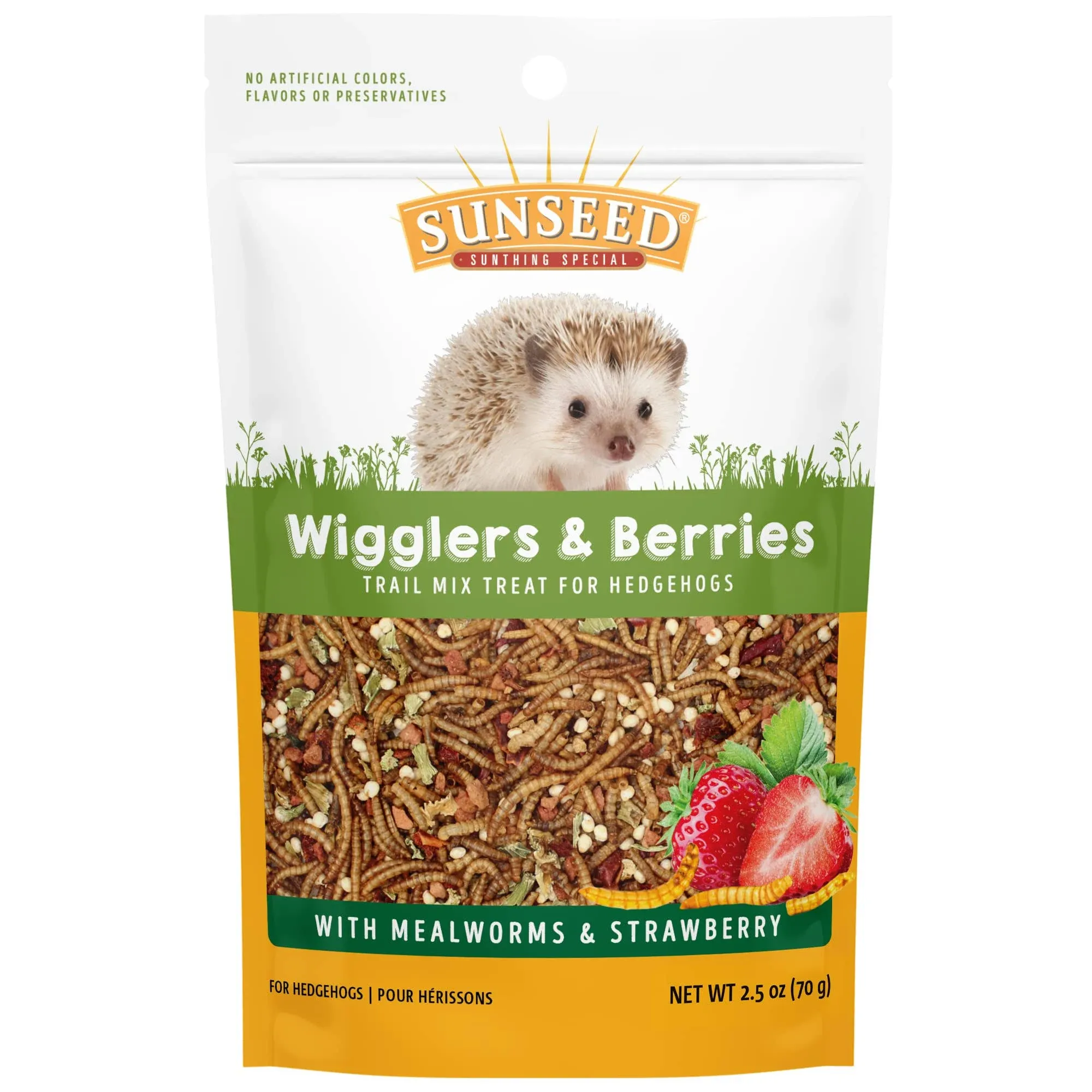 Sunseed Vita Prima Wigglers & Berries Hedgehog Treat - Mealworms for Hedgehogs - Small Animal Trail Mix Snack