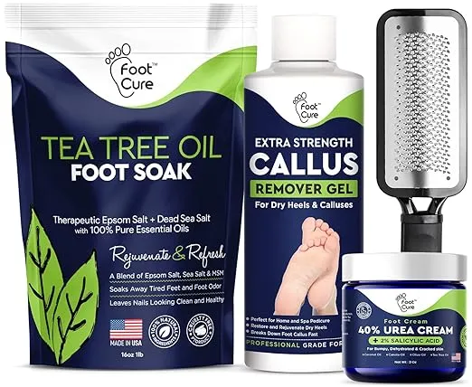 Tea Tree Foot Soak & Callus Remover Gel Kit - Extra Strength Callus Remover Gel & Foot Soak With Epsom Salts For Calluses, Dry Cracked Heels, Toenail - Pedicure for Tired Feet