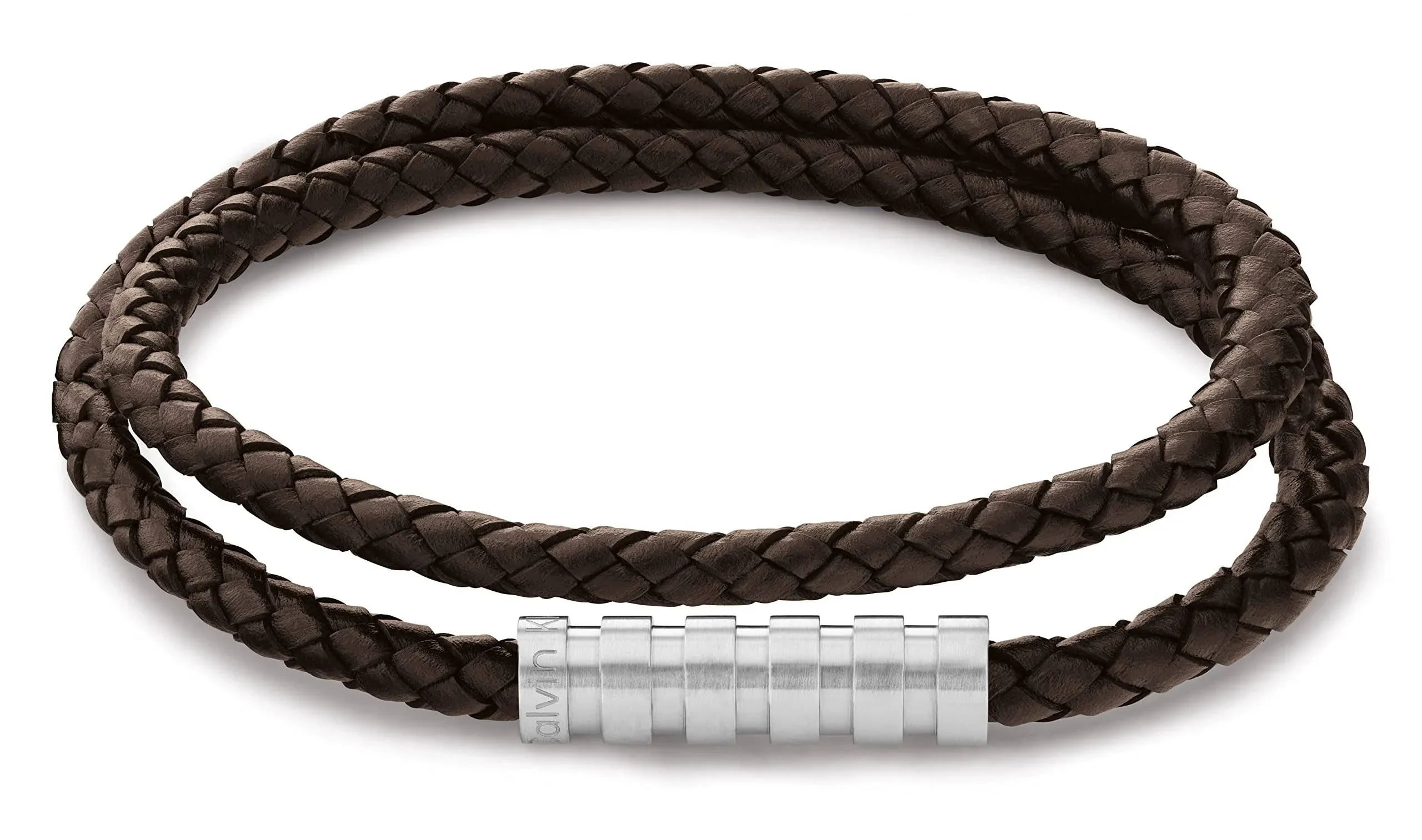 Calvin Klein Men's Braided Leather Bracelet: Architectural Design Meets Modern Style with Magnetic Closure