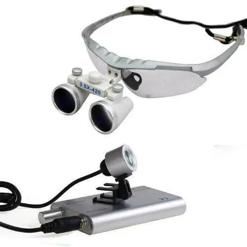 Dental Power Surgical Binocular Loupes Optical Glass Loupe 3.5x420mm with LED...