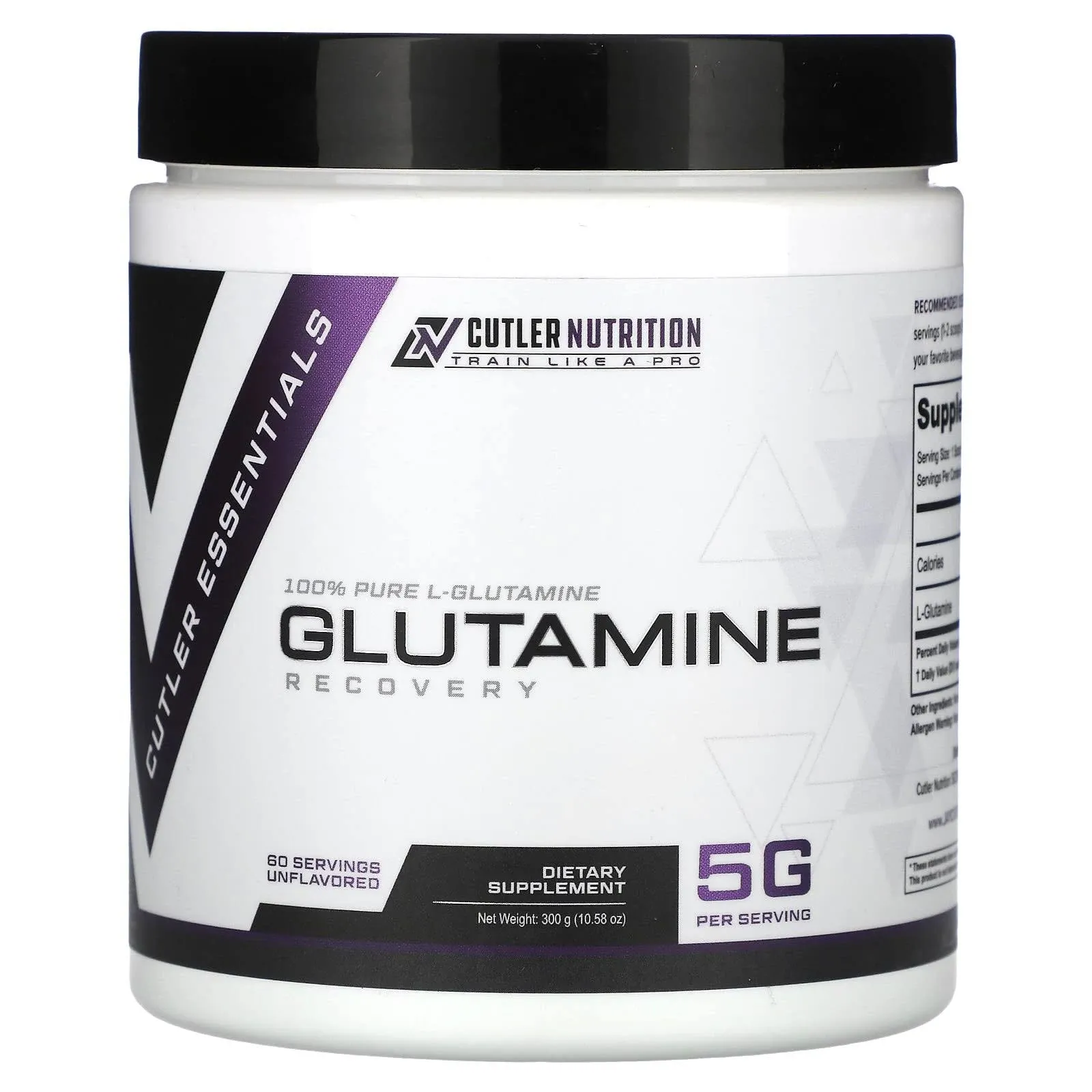 Cutler Essentials 100% Pure L-Glutamine for Enhanced Recovery, Lean Muscle Support and Improved Protein Synthesis | Unflavored, 60 Servings