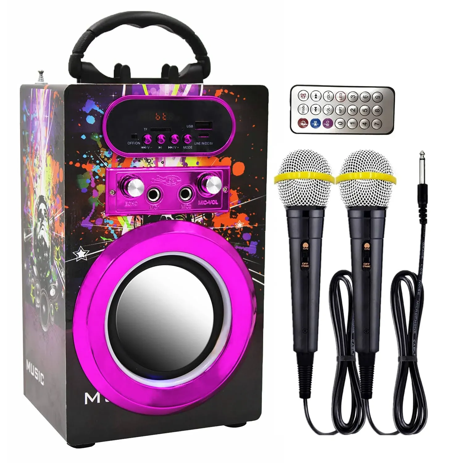 IndeCool Kids Bluetooth Karaoke Machine with 2 Microphones, Remote Control ...