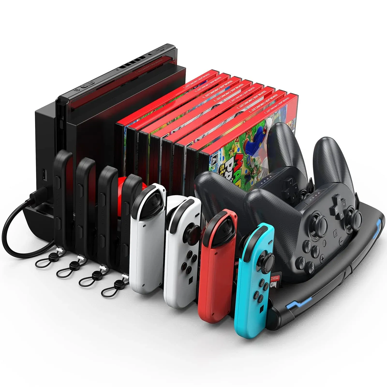 Keten Switch Accessories Organizer Station, Controller & J-Cons Charger, Switch Storage for Games, TV Dock, Pro Controller, Wrist Strap, Compatible with NS & OLED