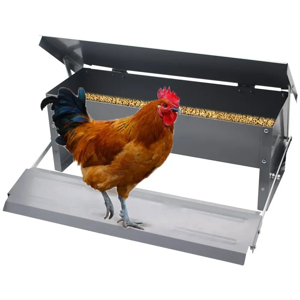 Abustle pig 5L Automatic Chicken Feeder Poultry Treadle Galvanized Steel Trou...