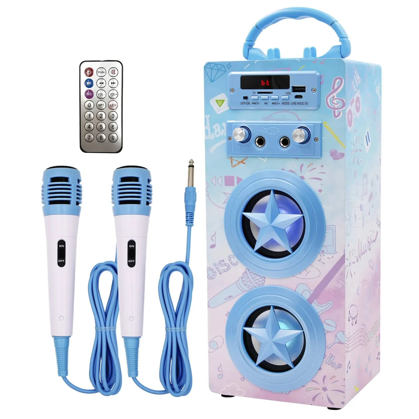 IndeCool Kids Bluetooth Karaoke Machine with 2 Microphones, Rechargeable Remote ...