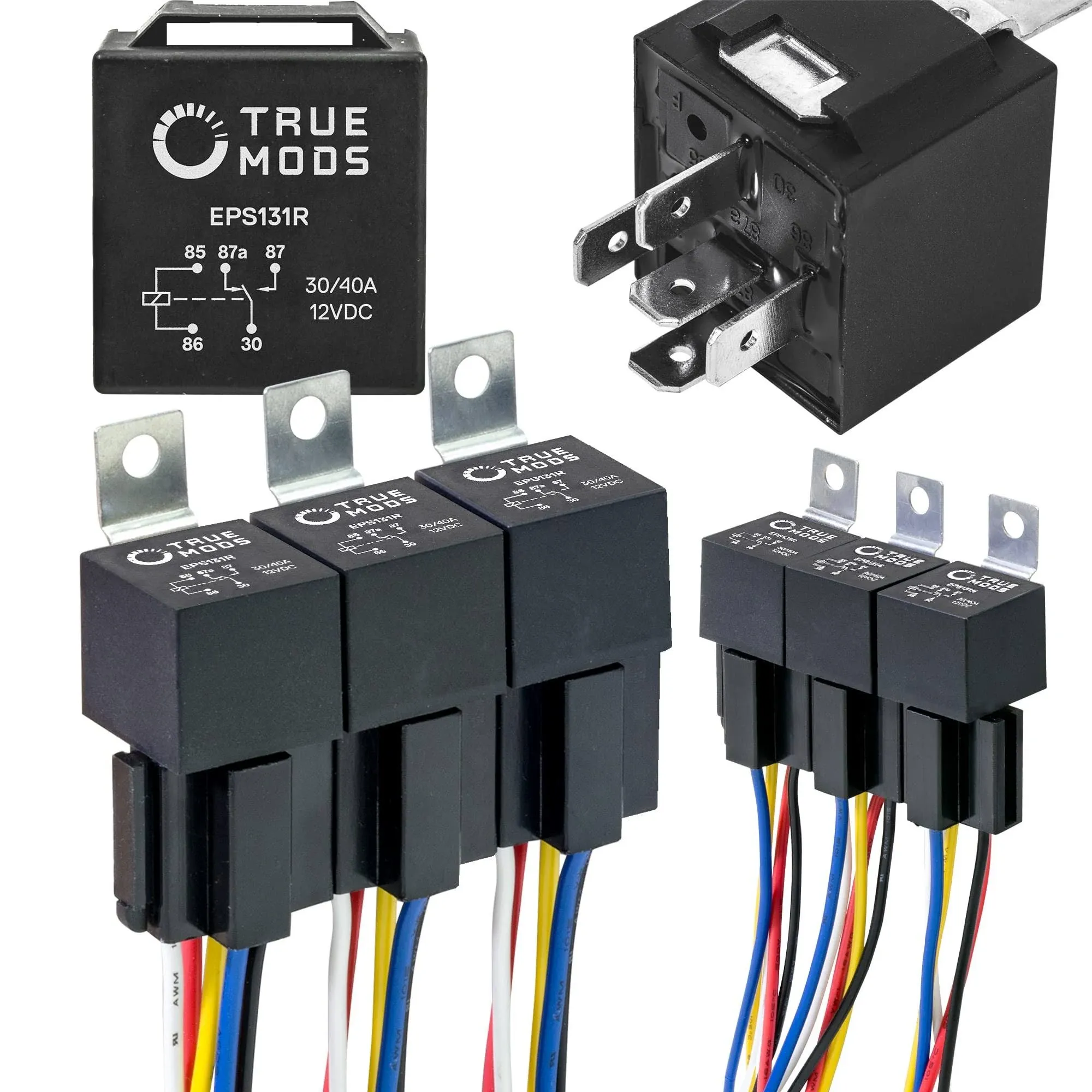 OLS 12V DC 40/30 Amp 5-Pin SPDT Automotive Relay Harness Set Bosch Style 6 Pack