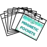 Magnetic Dry Erase Pockets by Two Point (6-Pack) - Landscape - Black Clear Plastic Sleeves for Paper, Shop Ticket Holders, Job Ticket Holders, Clear Paper Sleeves, Dry Erase Sleeves…