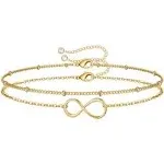 Turandoss Dainty Layered Bracelets for Women, 14K Gold Filled Adjustable Layering ...