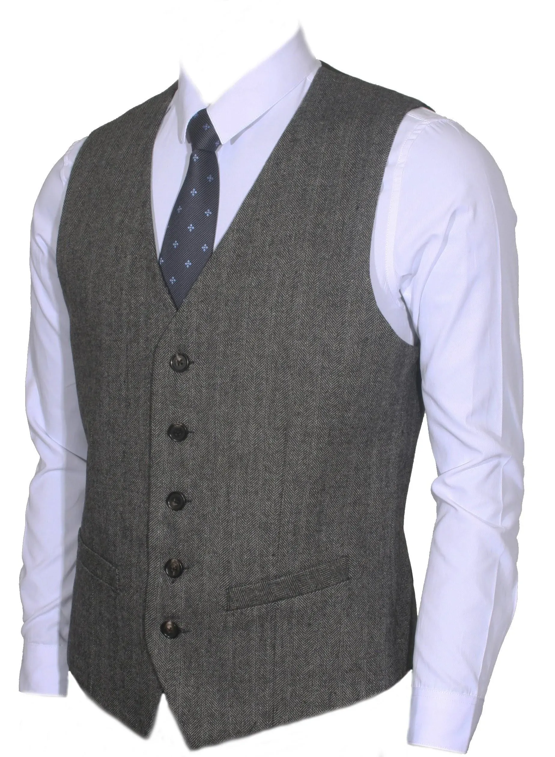 Ruth&Boaz 2Pockets 5Buttons Wool Herringbone Tweed Business Suit Vest