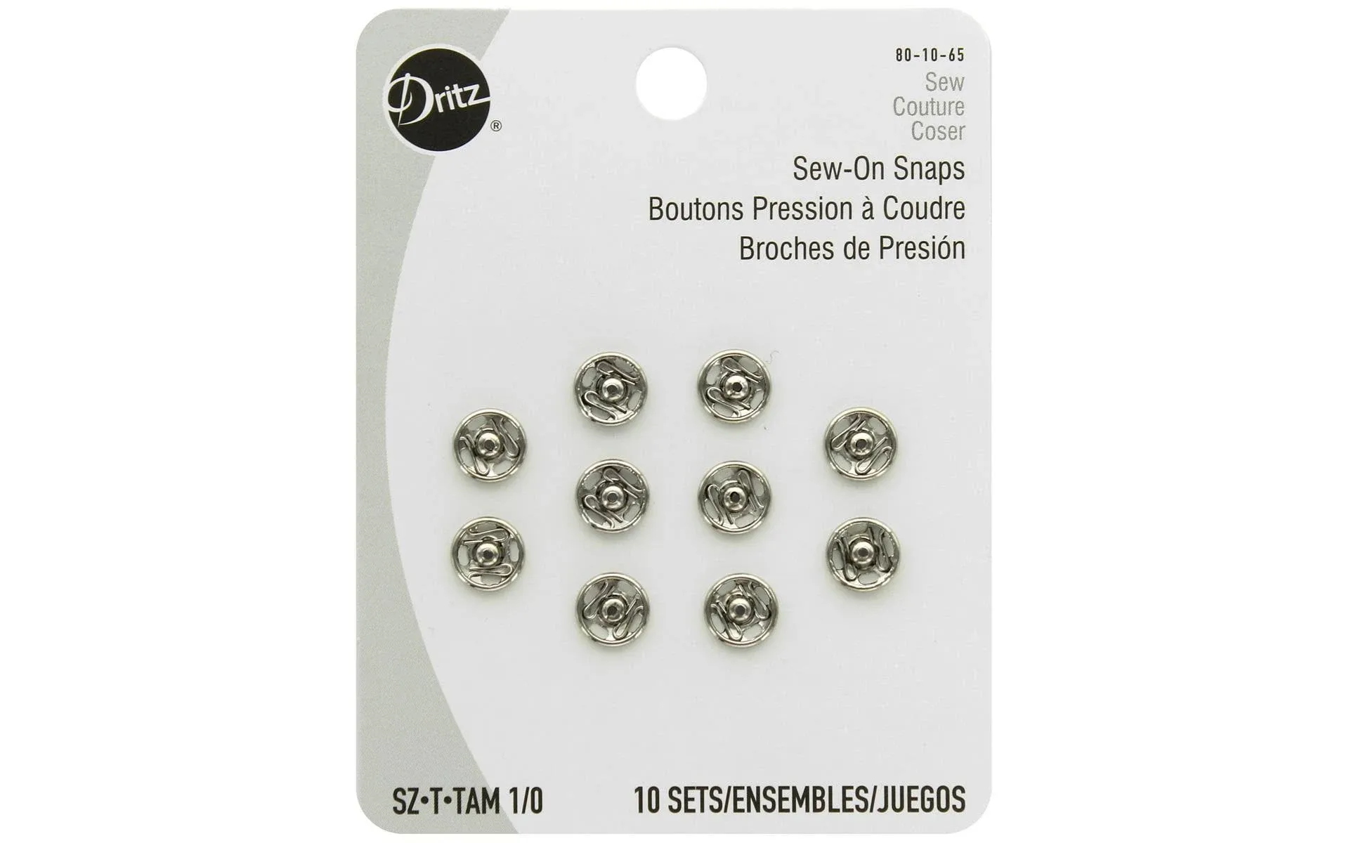 Dritz Nickel Sew-On Snaps Size 1/0 10/Pkg