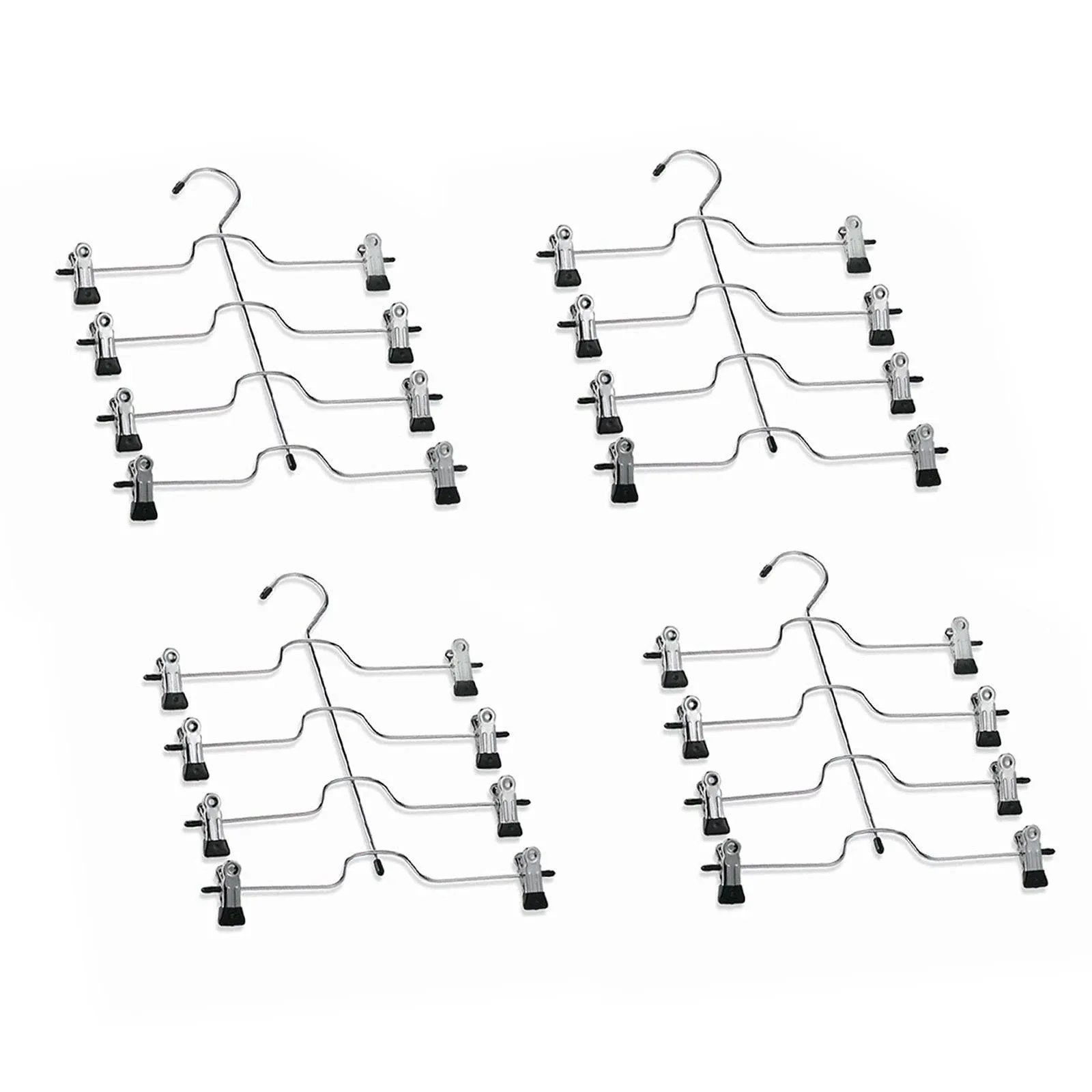 HUJI Sturdy 4 Tier Trouser Skirt Pants Hanger Chrome and Black Vinyl (Set of 4, 4 ...