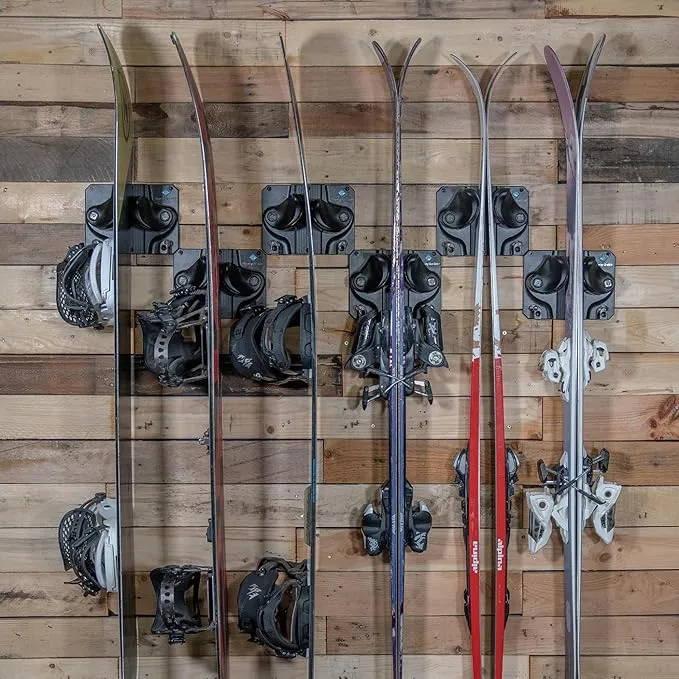 Ultimate Ski & Snowboard Wall Storage Rack - Fits any Ski or Snowboard - Save Your Rocker, Tips and Tails - Damage-free - 6x - Black