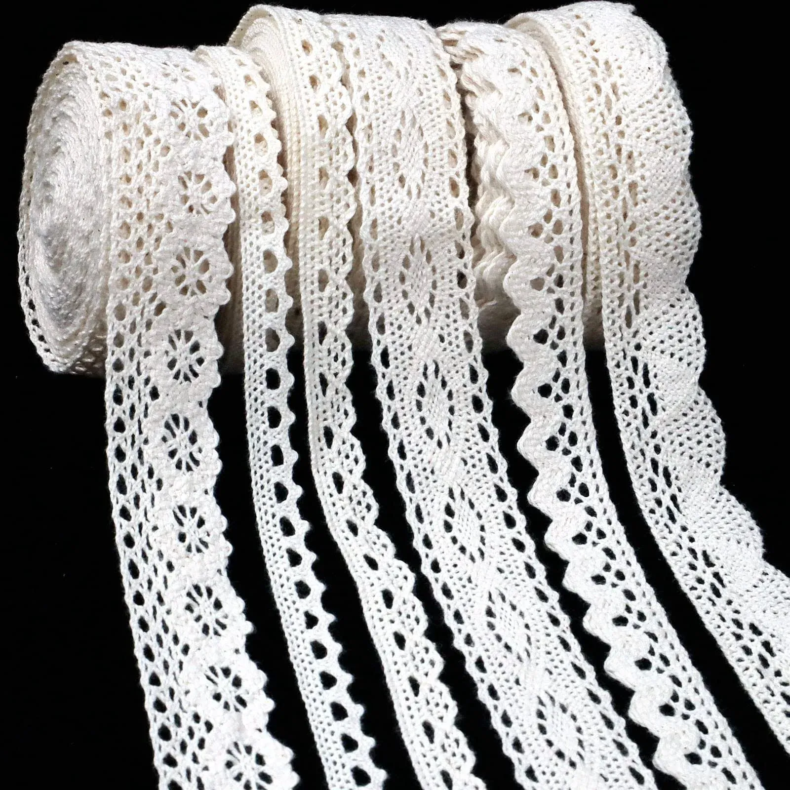 Beige Lace Ribbon Cotton Crochet Lace Trim Eyelet Lace Trim for Scrapbooking Dream Catcher Decorative Crafts Supply (33 Yards)