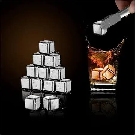 Menkey Whiskey Stones -Metal Ice Cube- Whiskey Ice Cubes -Reusable Stainless ...