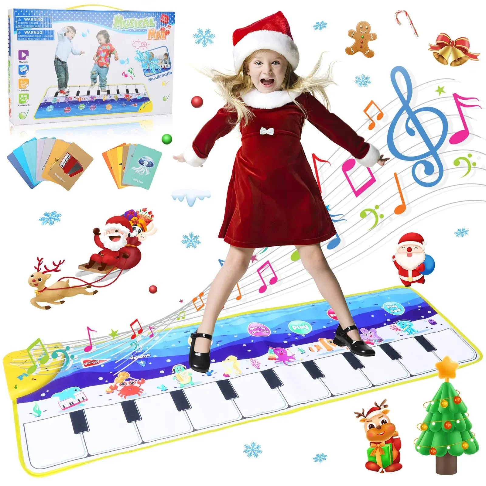 Fixget Kids Musical Mat, Music Piano Keyboard Dance Floor Mat with 8 Instrument ...