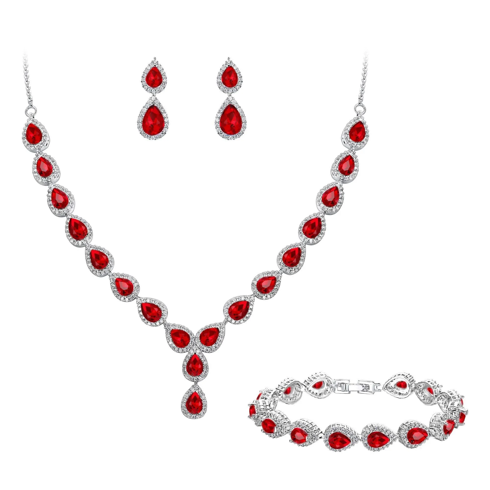 BriLove Wedding Bridal CZ Necklace Bracelet Earrings Jewelry Set for Women