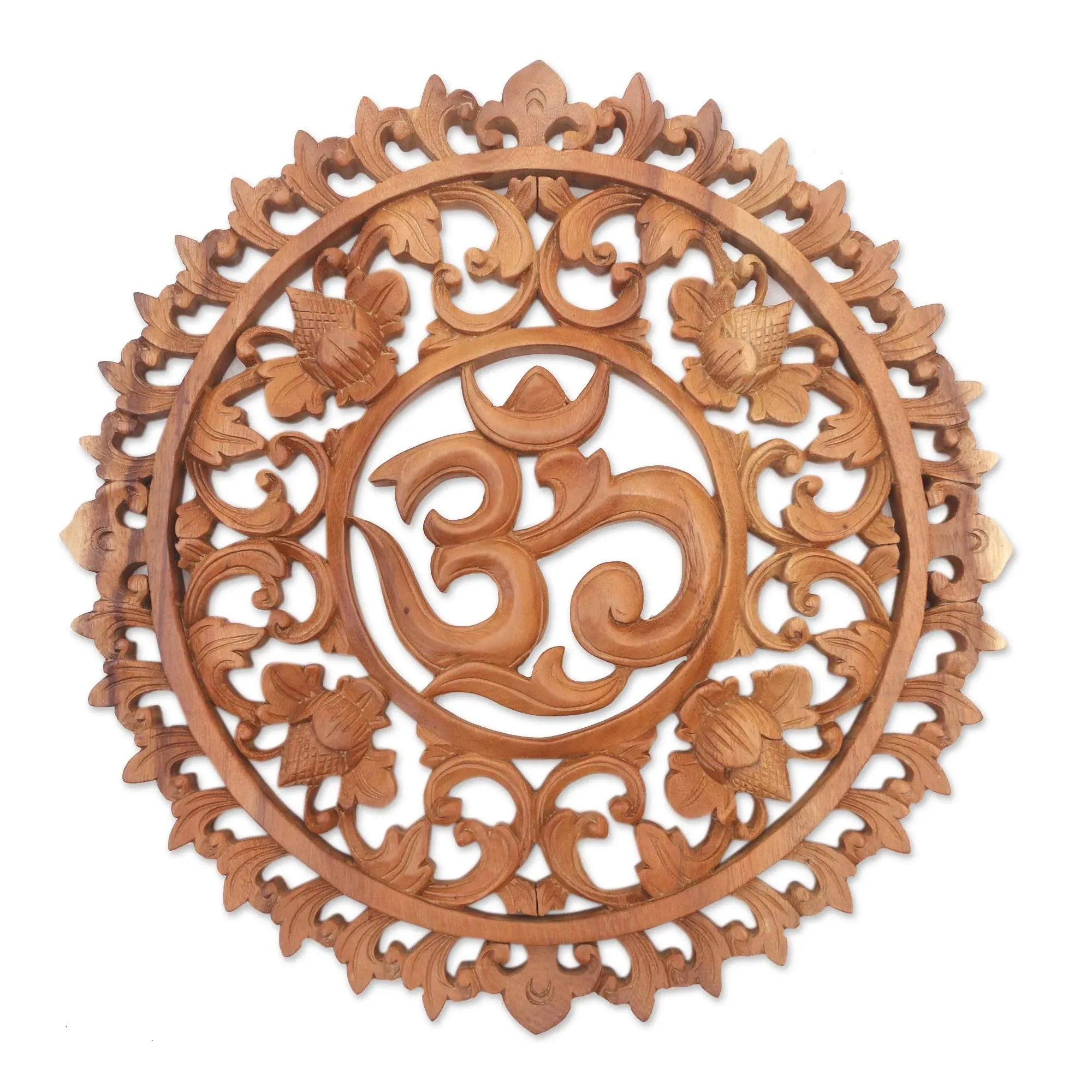 NOVICA Floral Om Corona And Wood Relief Panel - Traditional - Wall Accents - by NOVICA | Houzz