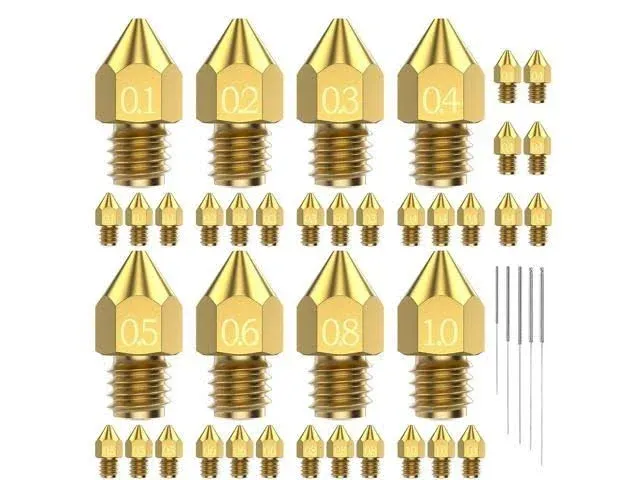 31PCS MK8 3D Printer Nozzles Extruder for Ender 3, 0.4Mm 0.1 0.2 0.3 0.5 0.6 0.8