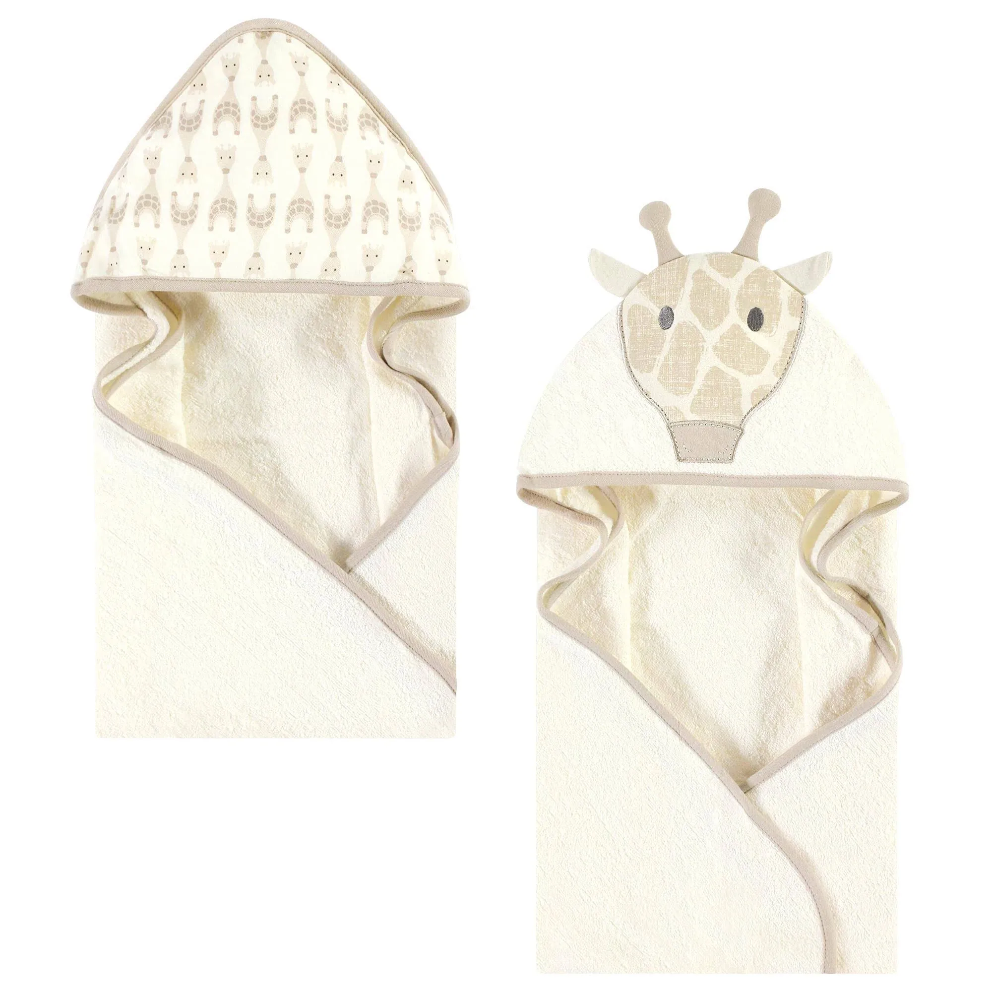 Hudson Baby Cotton Animal Face Hooded Towel, Modern Giraffe 2-Piece, One Size