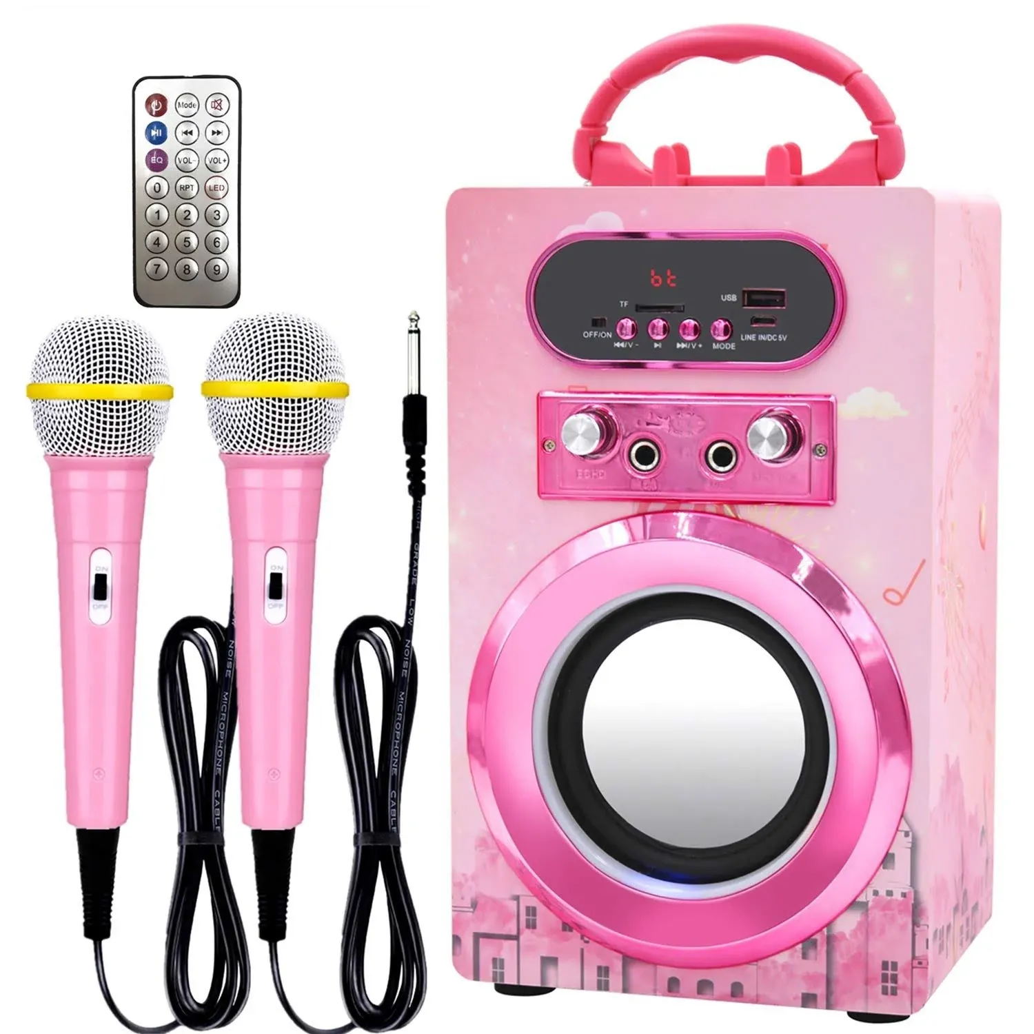 IndeCool Kids Bluetooth Karaoke Machine with 2 Microphones, Remote Control ...