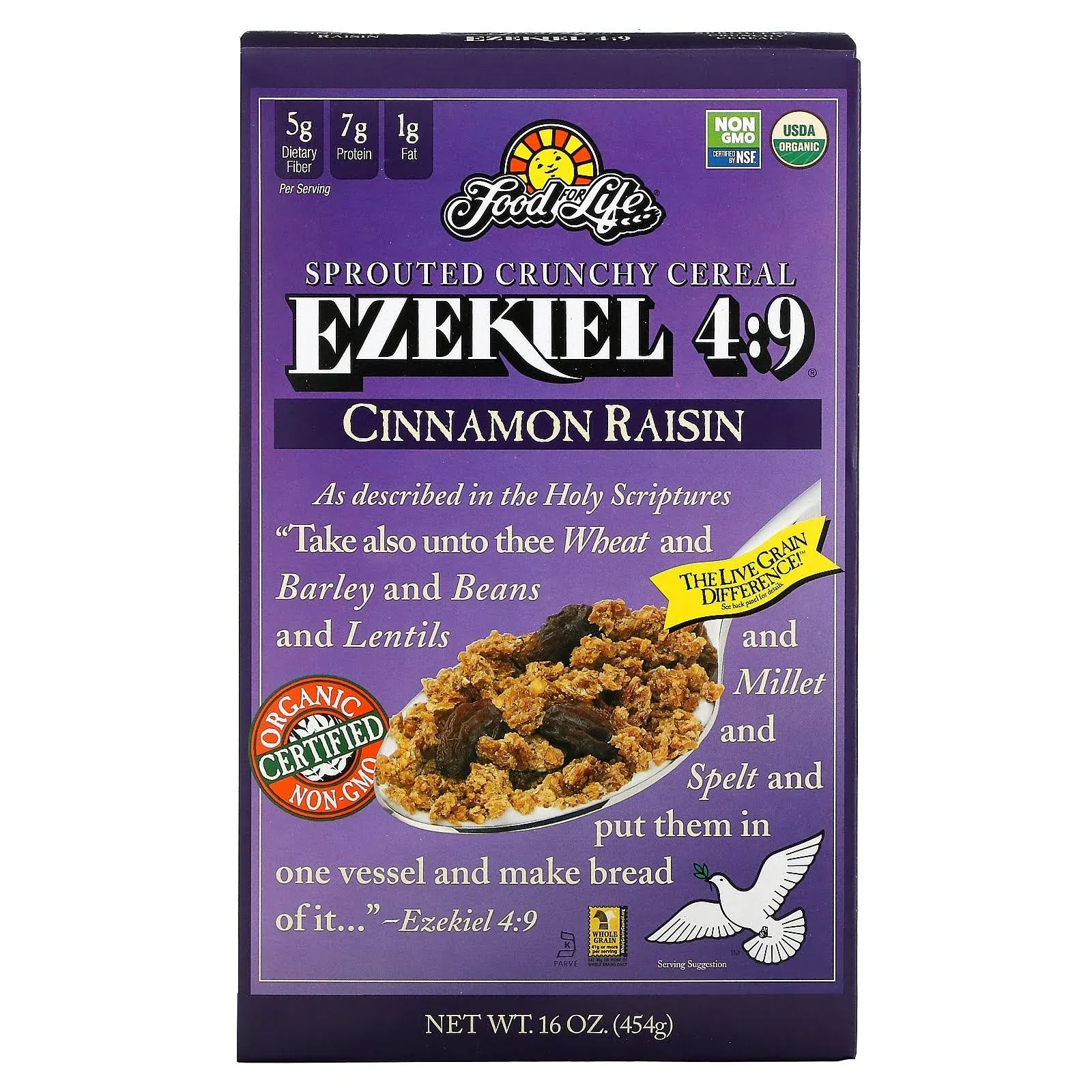 Food For Life Ezekiel 4:9 Cereal, Sprouted Crunchy, Cinnamon Raisin - 16 oz