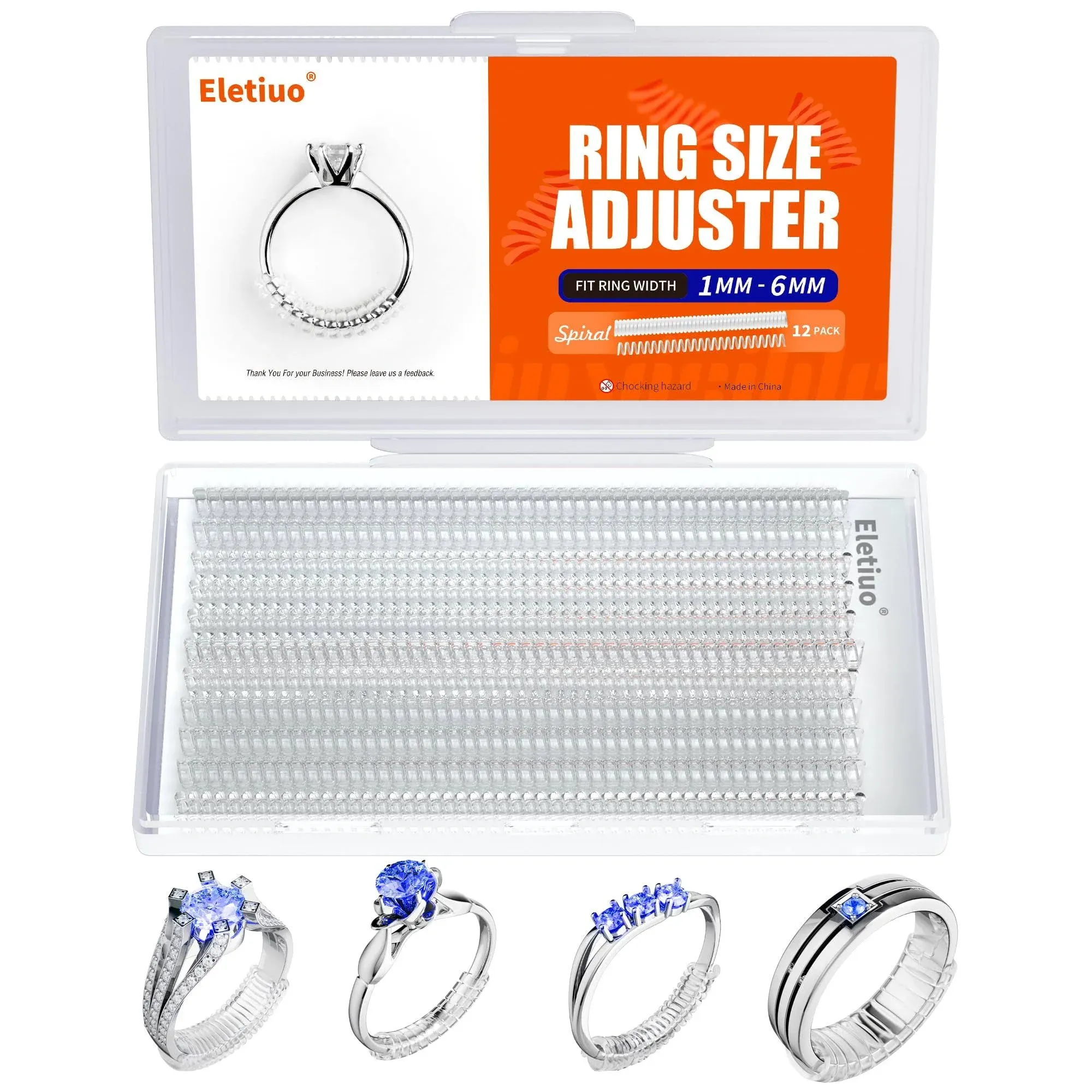 ELETIUO 12 Pack Ring Size Adjuster for Loose Rings Invisible Transparent Sili...