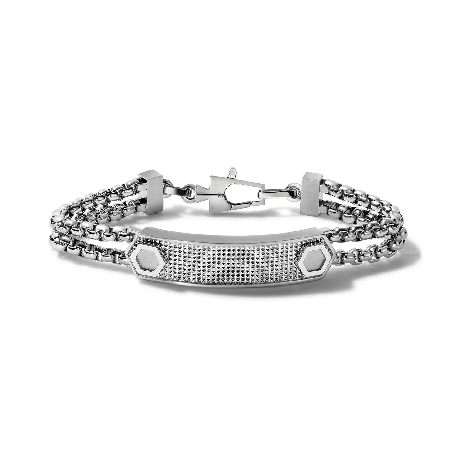 Bulova Men's Precisionist Stainless Steel Double-Chain Link with Knurled Texture ID Plaque Bracelet