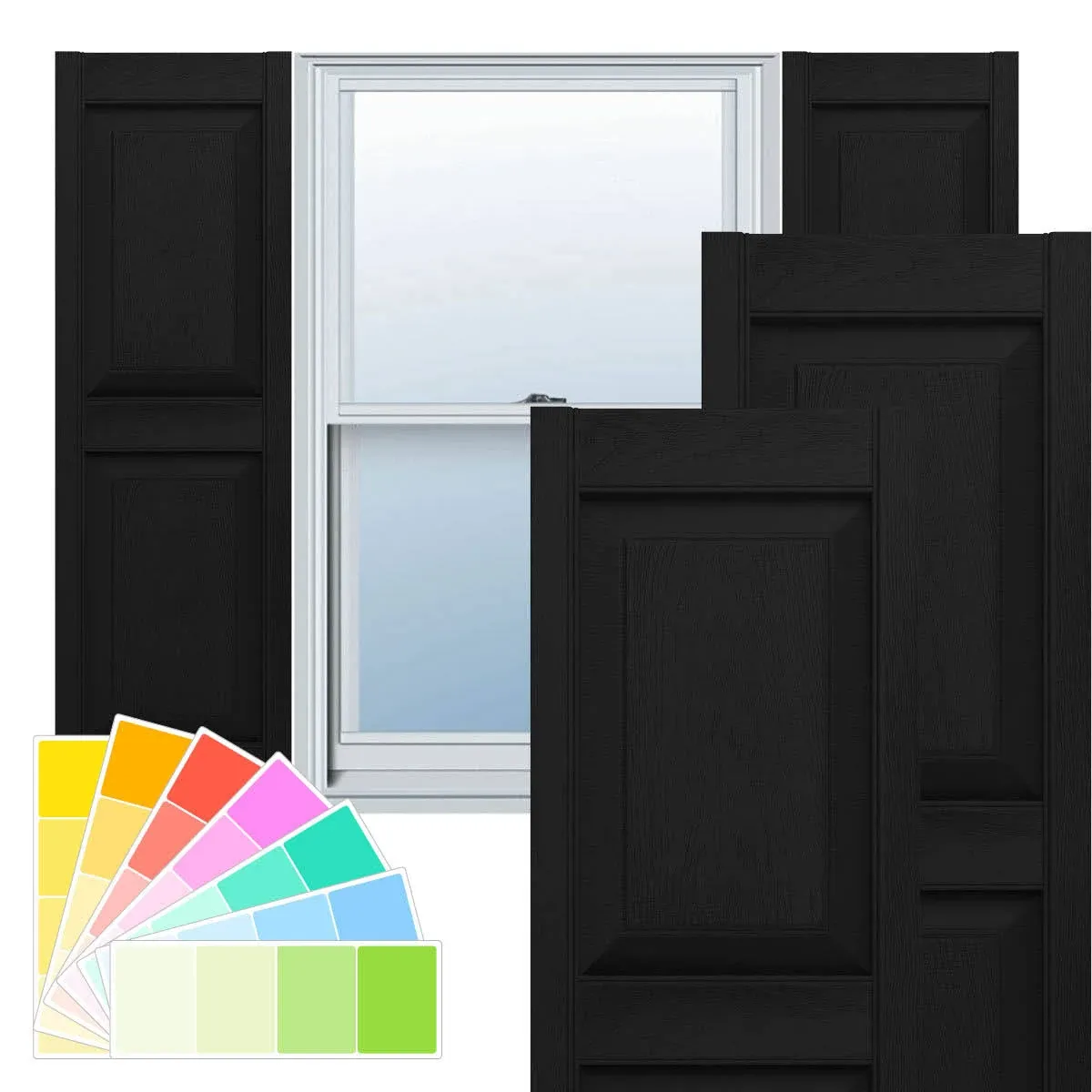 12 in. x 59 in. Raised Panel Vinyl Exterior Shutters Pair in Black