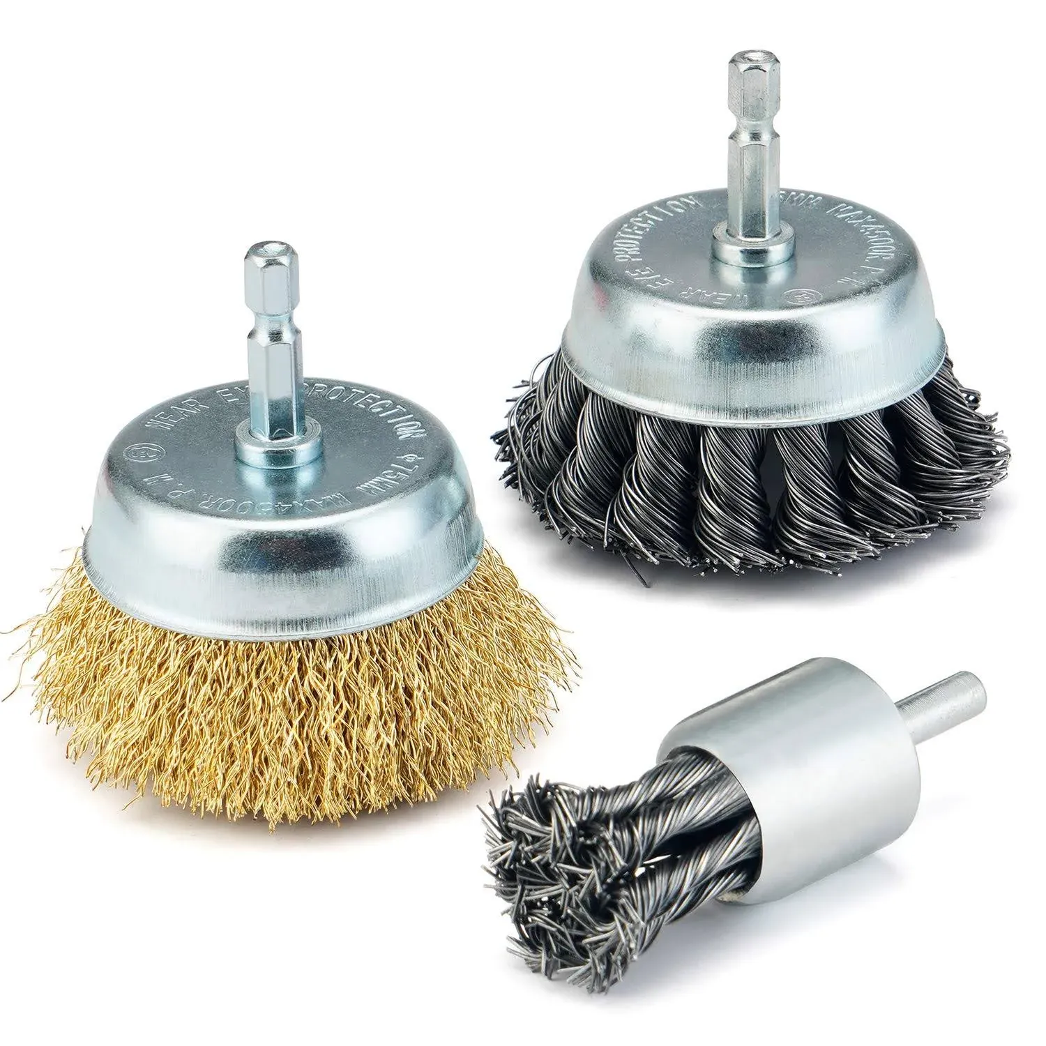 3pcs Wire Cup Brush End Brush Set Wire Brush For Drill 1/4 Inch Hex Shank Parts