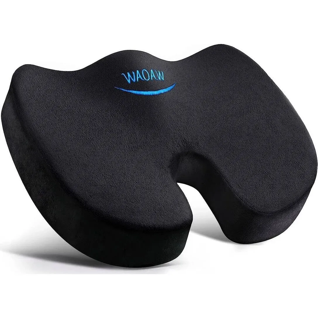 Seat  Office Chair Cushions Butt Pillow for Car Long Sitting Memory Foam (Black)