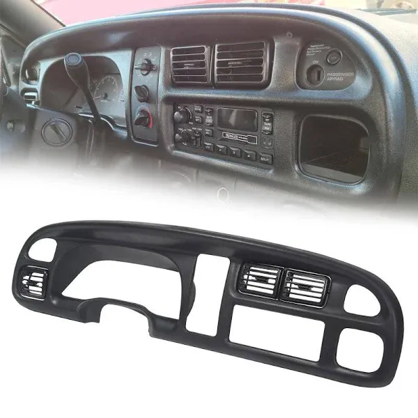 ECOTRIC Dash Board Bezel Compatible with 1998-2002 Dodge Ram 1500 2500 3500 Replacement for 5GK51DX9AA 5EU11DX9AB Instrument Panel Cover w/Vents - Clips Included