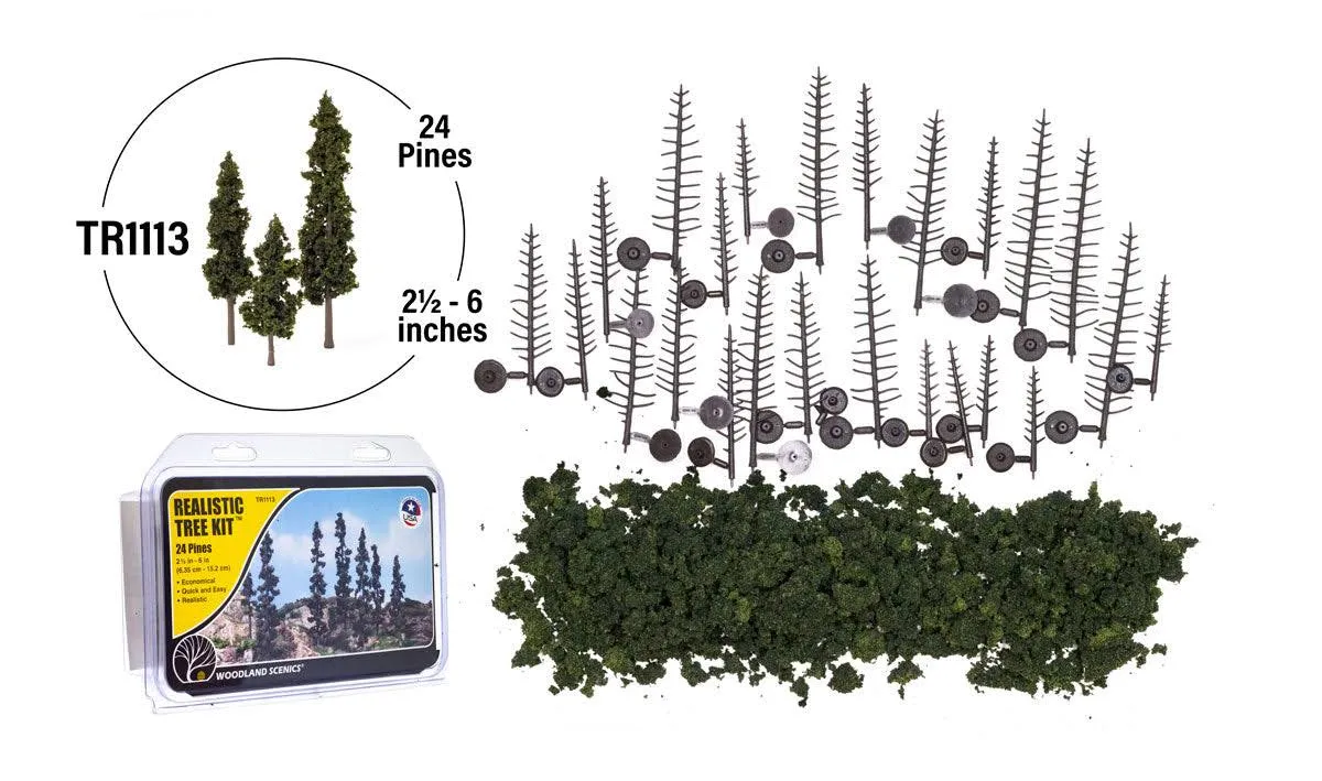 Woodland Pine Tree Kits - 2.5&#039;&#039; - 6&#039;&#039; (24) - Model Railroad Tree - #tr1113