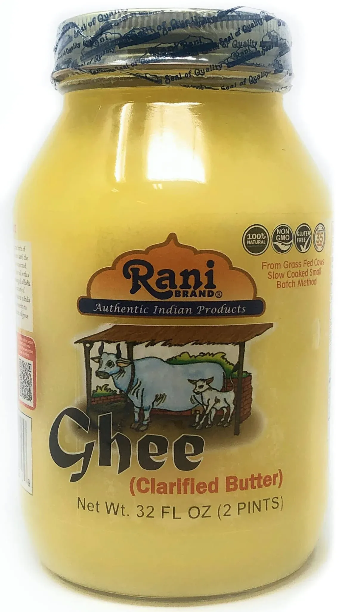 Rani Ghee Pure & Natural from Grass Fed Cows (Clarified Butter) 16oz (1lb) 454g Glass Jar Paleo & Keto Friendly Gluten Free Product of USA