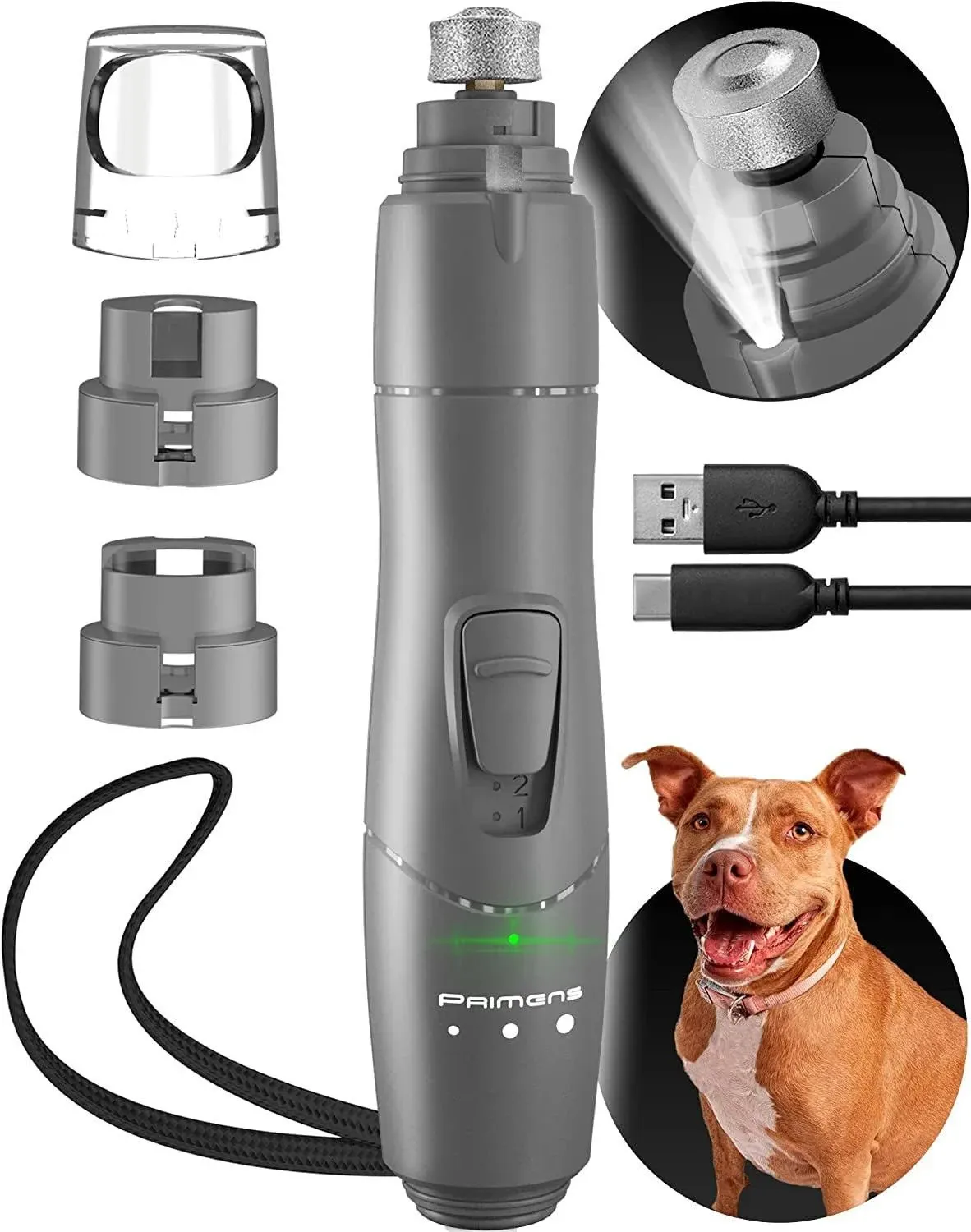 Dog Nail Grinder with LED Light, Rechargeable Dog Nail Grinder for Large Dogs, Medium & Small Dogs, Professional Pet Nail Grinder for Dogs Quiet Soft Puppy Grooming, Cat Nail Grinder, Dog Nail Trimmer