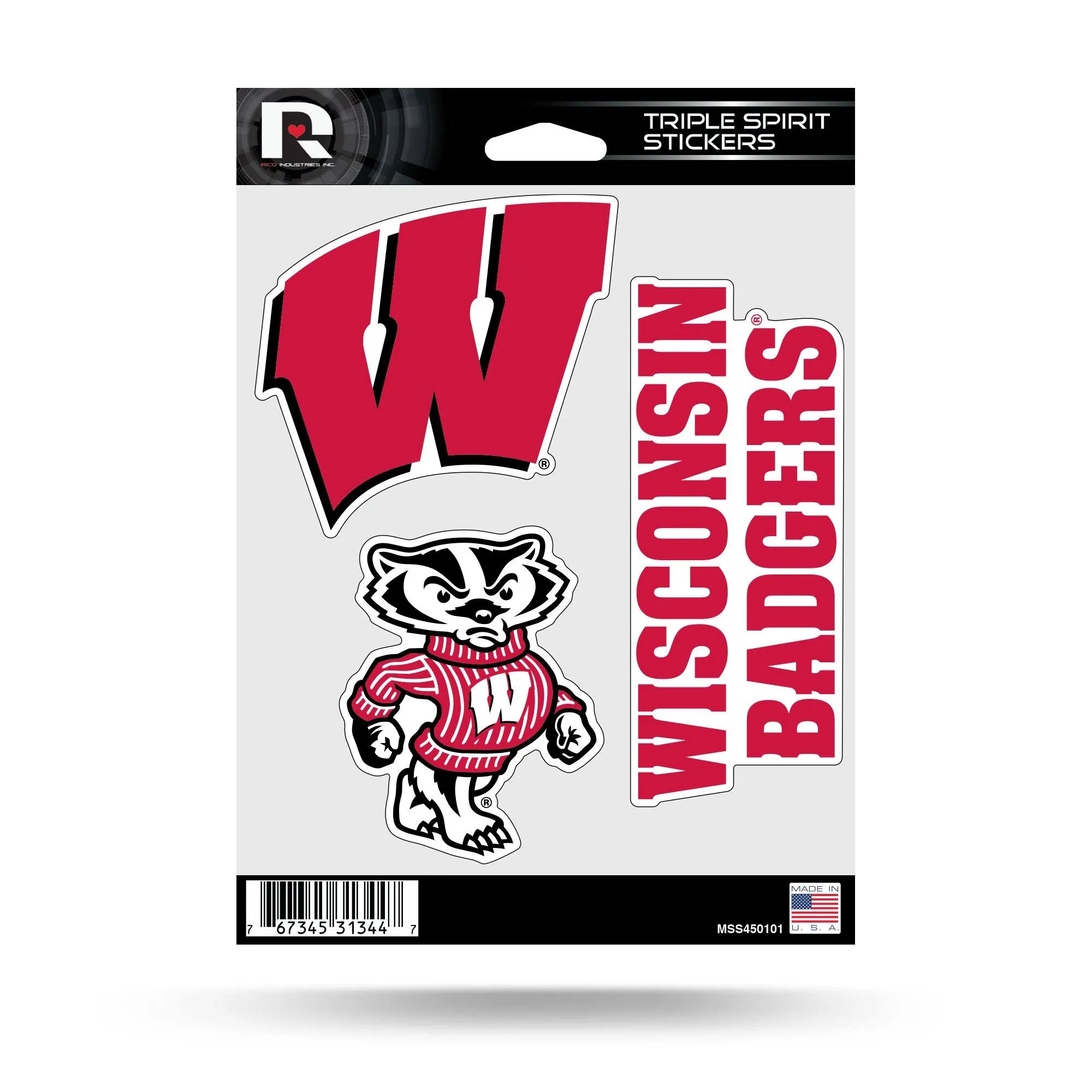 NCAA Wisconsin Badgers Triple Spirit Stickers Red White 3 Team