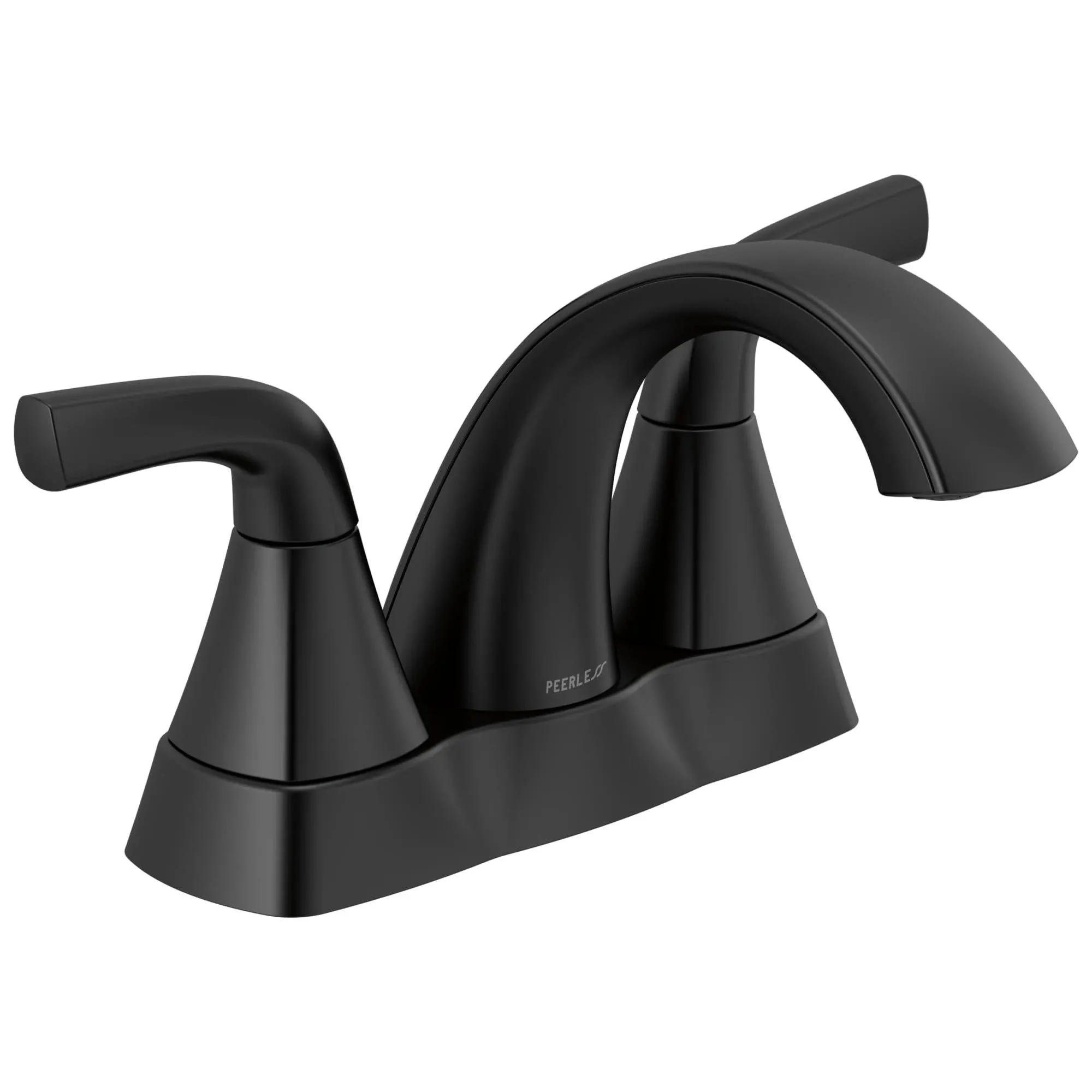 Peerless Parkwood 4 in. Centerset Double-Handle Bathroom Faucet with Drain Kit Included in Matte Black P2535LF-BL