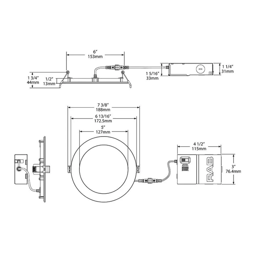 RAB 6 Inch Edge-Lit Wafer WFRL6R139FA120WS