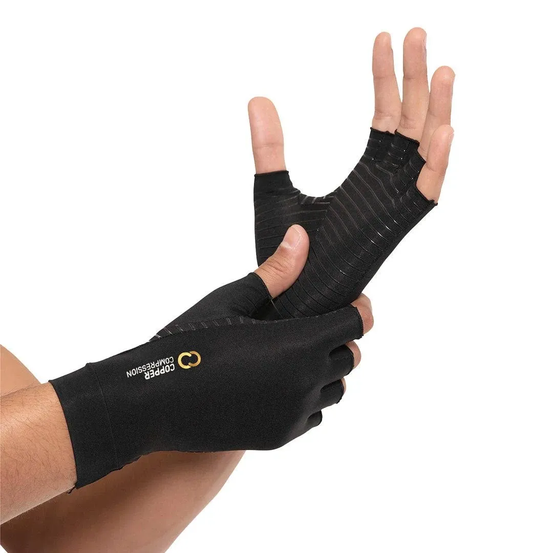 Copper Compression Arthritis Gloves | Fingerless Arthritis Carpal Tunnel Pain Relief Gloves For Men & Women | Hand Support Wrist Brace For Rheumatoid, Tendonitis, Swelling, Crocheting, Typing (M)