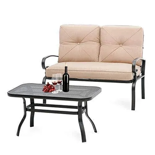 Oakcloud Outdoor 2 Pcs Patio Loveseat Bench Furniture Set