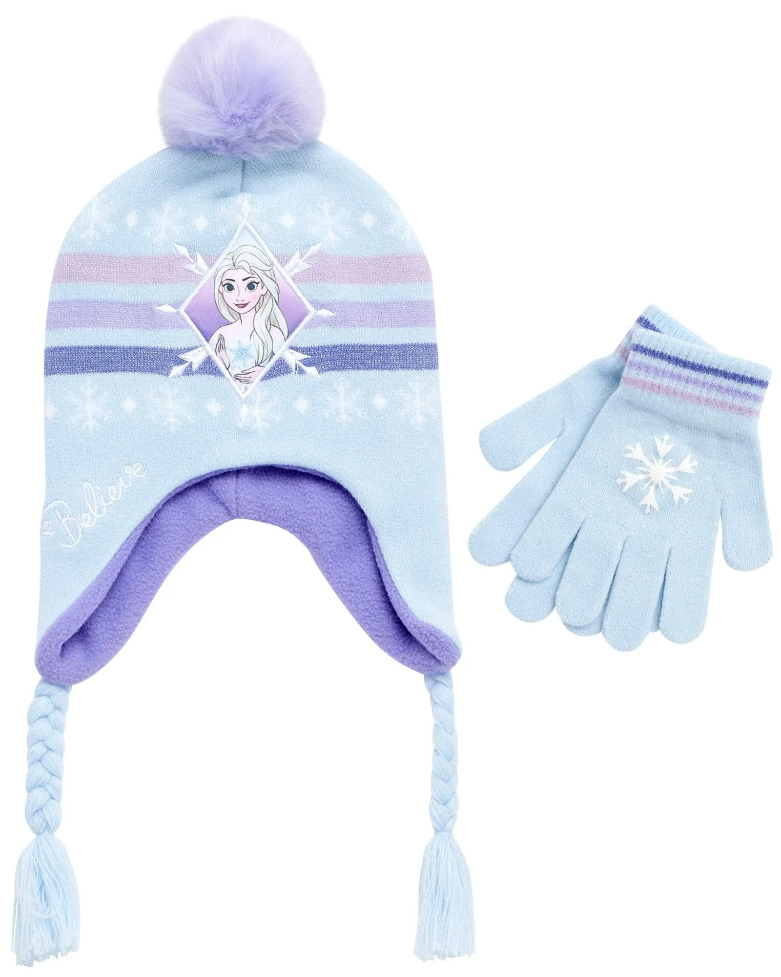 Disney Girls’ Winter Set: Ear Flap Beanie Hat, Gloves or Mittens: Elsa, Anna ...