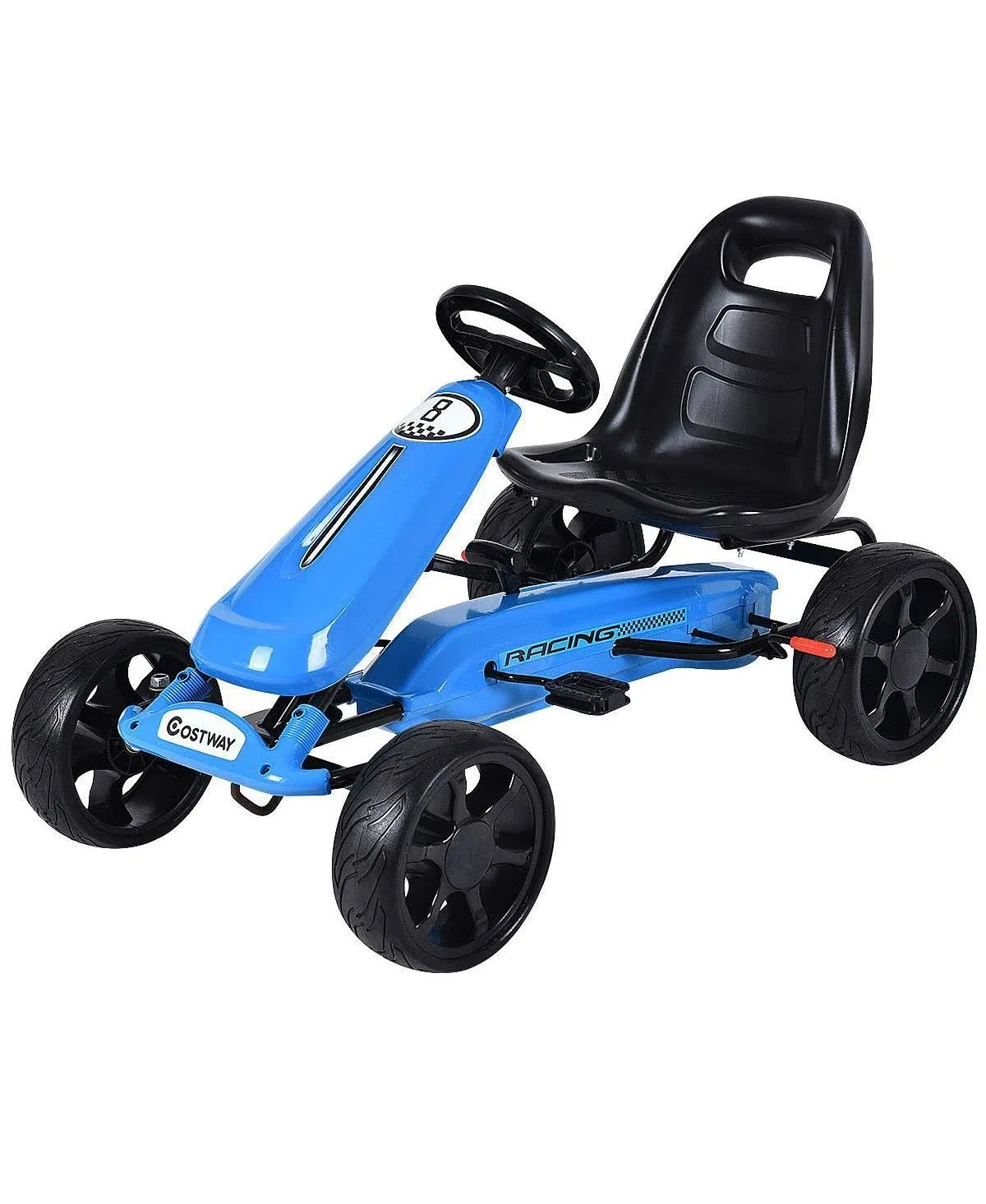 Costway Xmas Gift Go Kart Kids Ride On Car Pedal Powered Car 4 Wheel Racer Toy Stealth Outdoor Blue