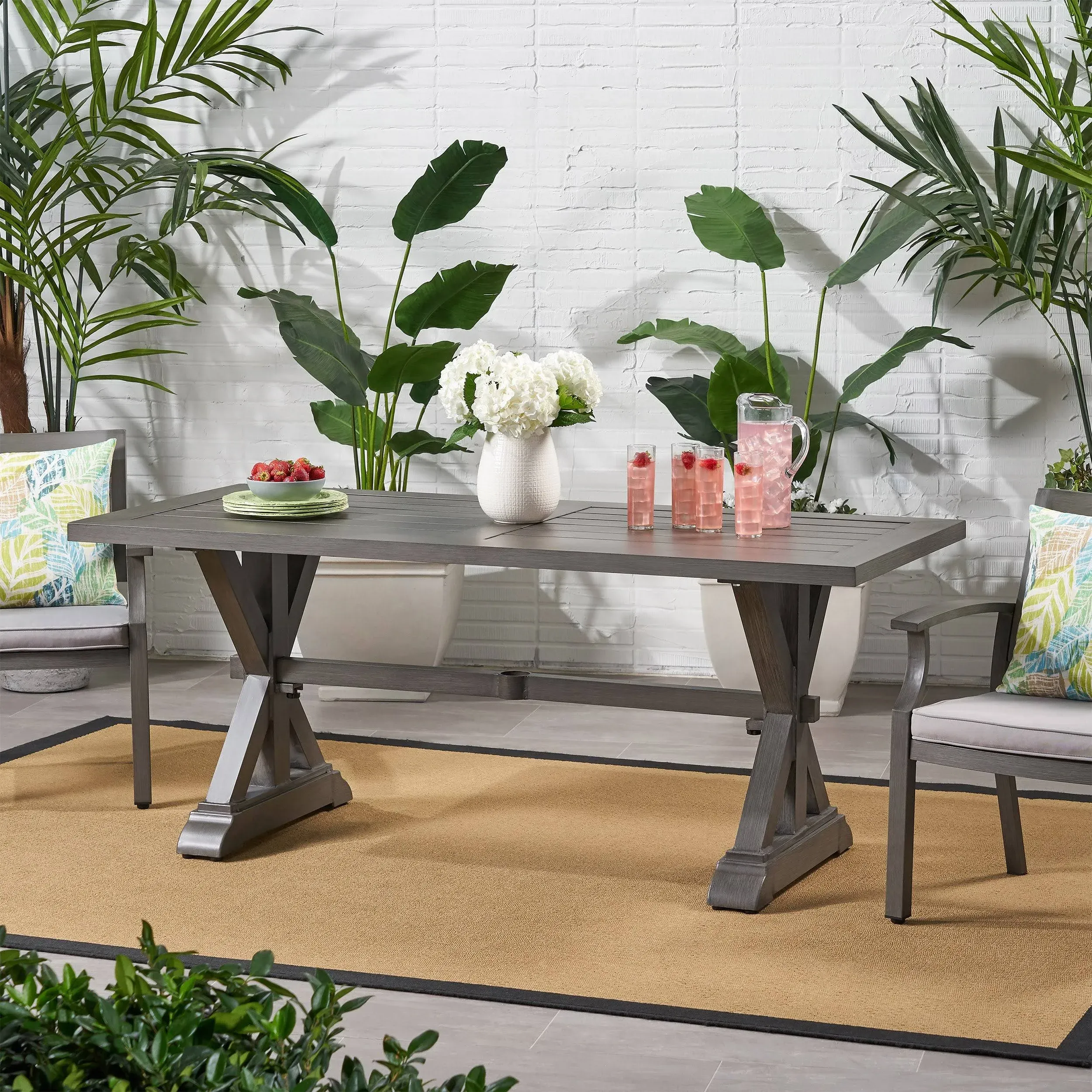 Beenle Modern Outdoor Aluminum Dining Table - Farmhouse - Outdoor Dining Tables - by GDFStudio | Houzz