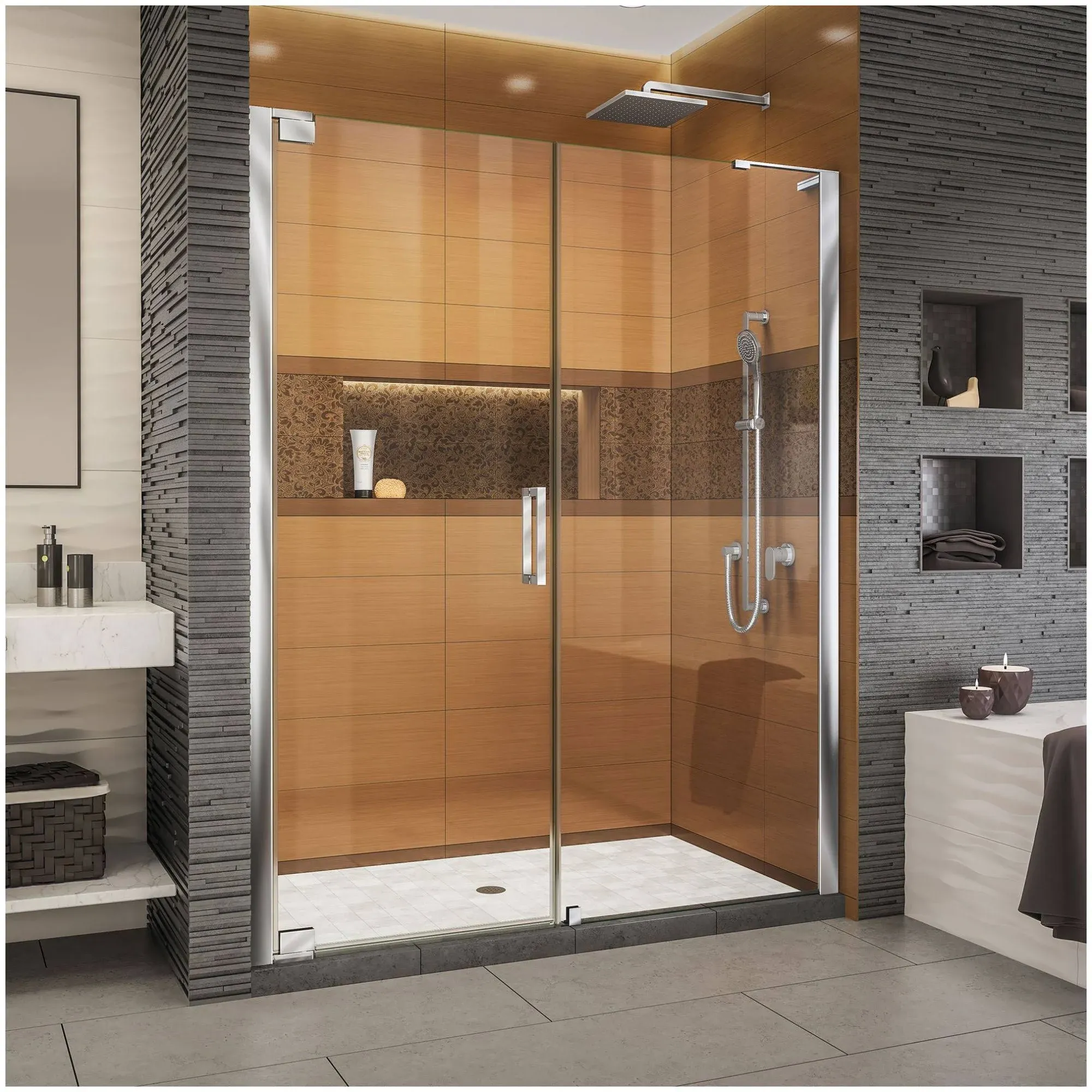 DreamLine SHDR-4328300-01 Elegance-LS 56 3/4 - 58 3/4" W x 72" H Frameless Pivot Shower Door in Chrome